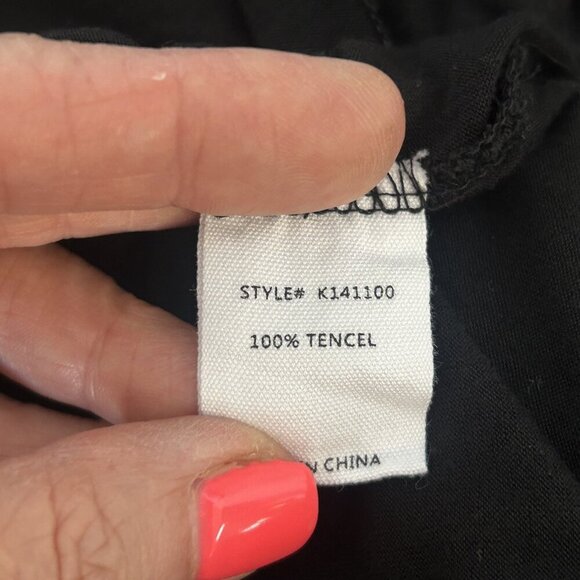 Pursue Black Deep V Faux Wrap Gauzy Short Sleeve Tencel Top Size Small - Picture 3 of 10